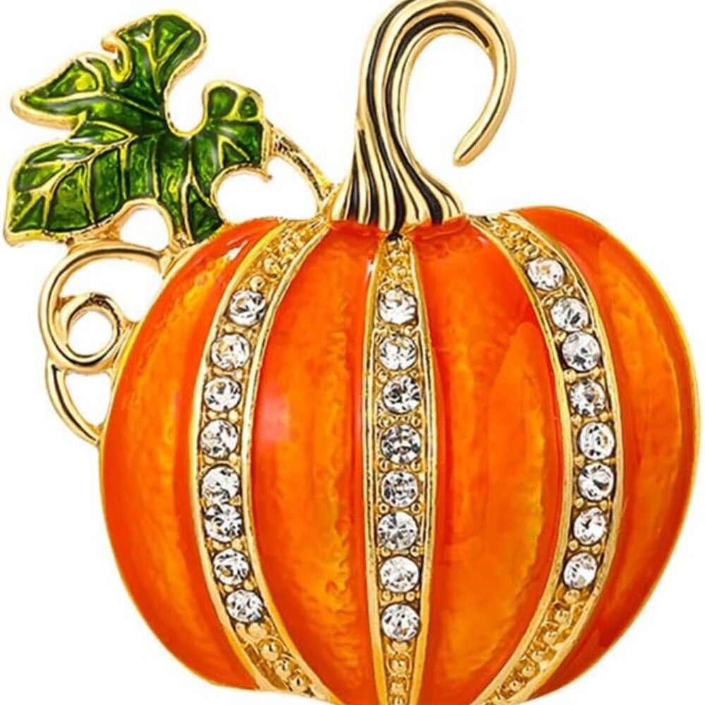 Rhinestone Pumpkin Brooch Pin for Women Girls Gold-Tone Fashion Enamel Halloween